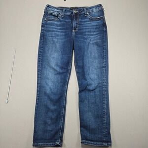 Silver Jeans Co. Avery Capri Denim Jeans‎ Size 32 Dark Wash Embellished Pockets